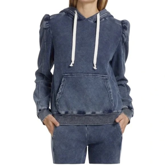 Generation Love Tops - Generation Love Karlie Denim Drawstring Hoodie, Long Sleeve, Dark Denim Wash,XXS